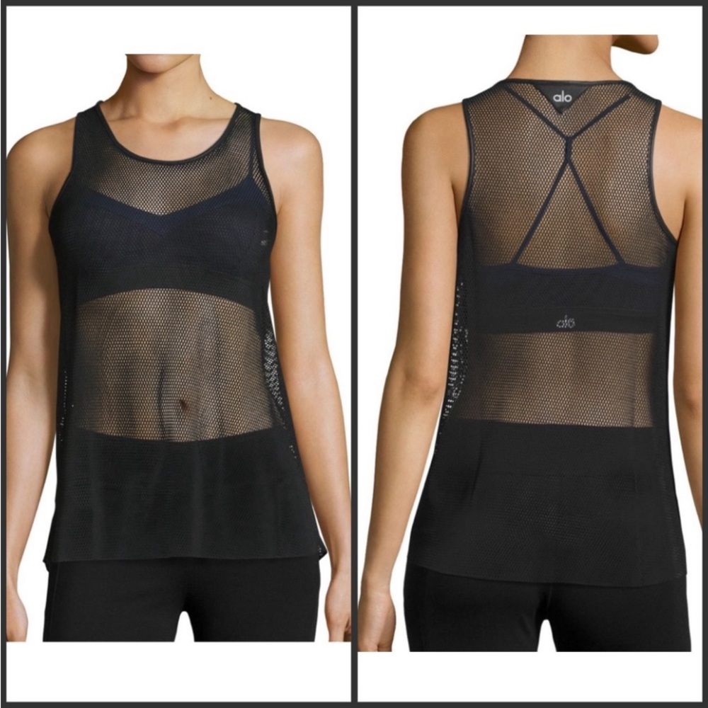 NWT ALO Yoga Lucid Tank in Black Sheer Mesh Sz. Medium